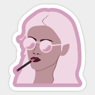 Badass Girl Smoking Pink Cigar Sticker